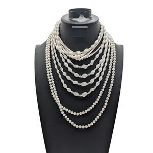 Lot of Three Vintage White Glass Beaded Necklaces